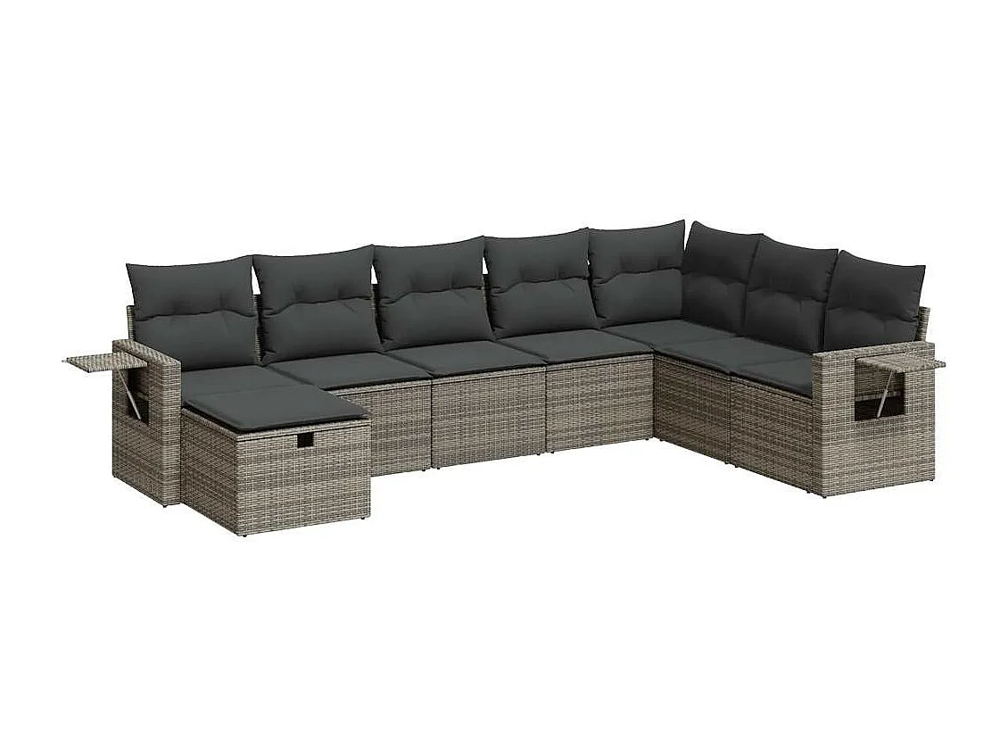 8-delige Loungeset met kussens poly rattan grijs