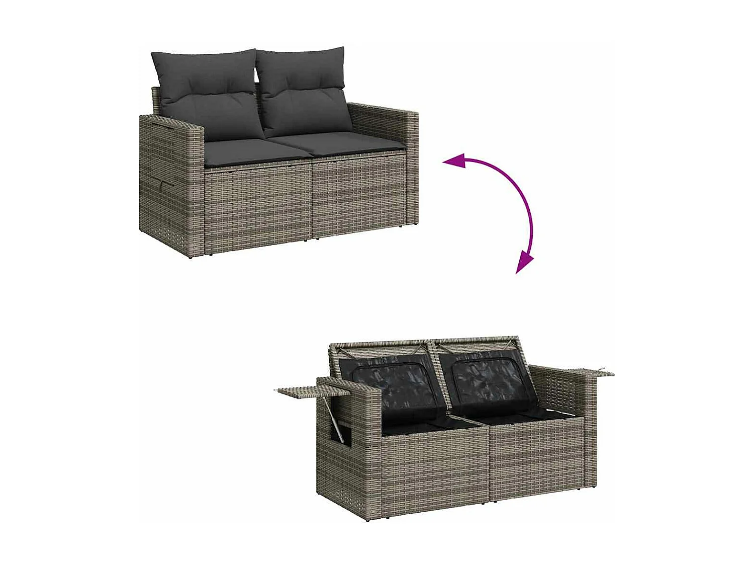 8-delige Loungeset met kussens poly rattan grijs