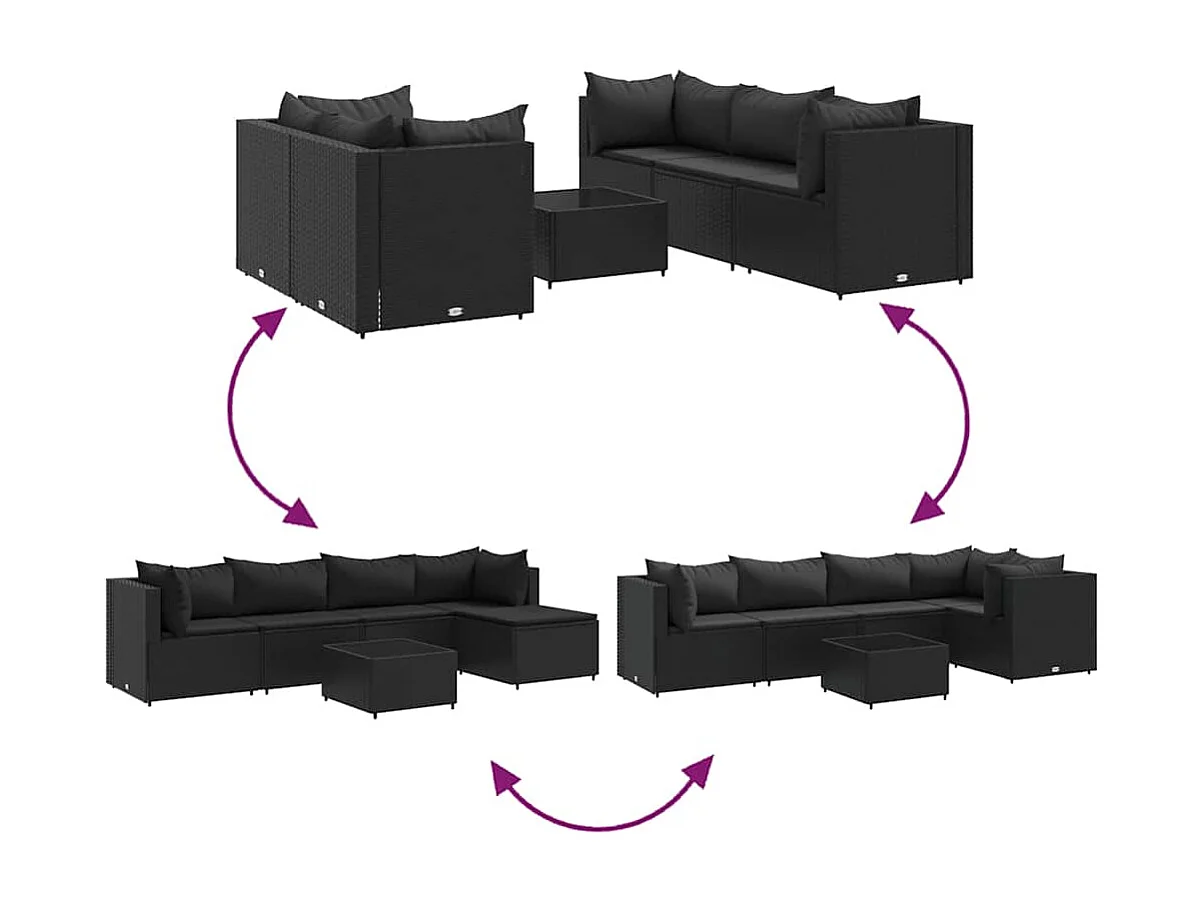 Salon de jardin 6 pièces avec coussins Noir Résine tressée