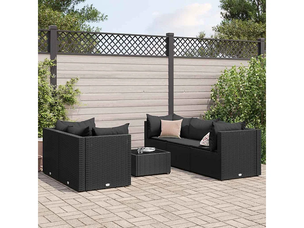Salon de jardin 6 pièces avec coussins Noir Résine tressée