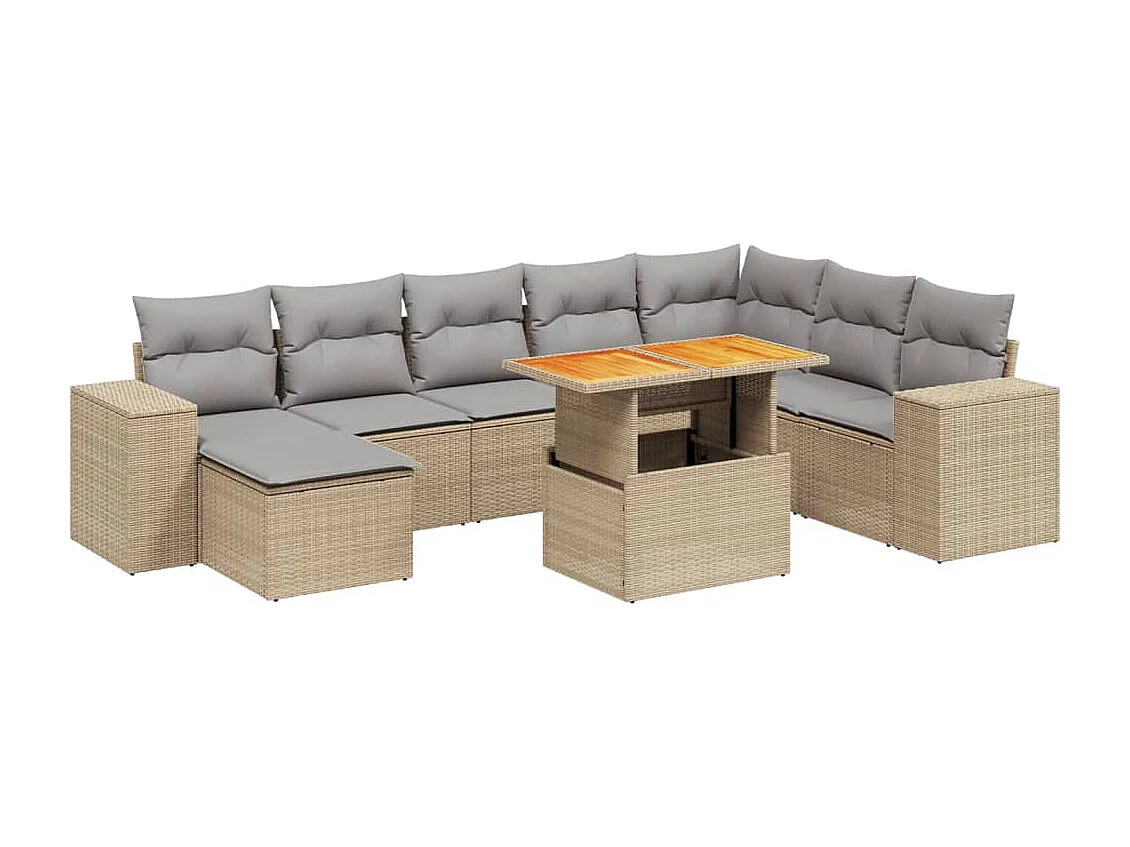 Salon de jardin avec coussins 9 pièces beige résine tressée