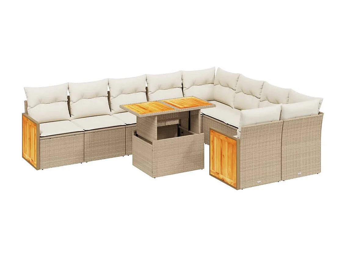 Salon de jardin avec coussins 10 pièces beige résine tressée