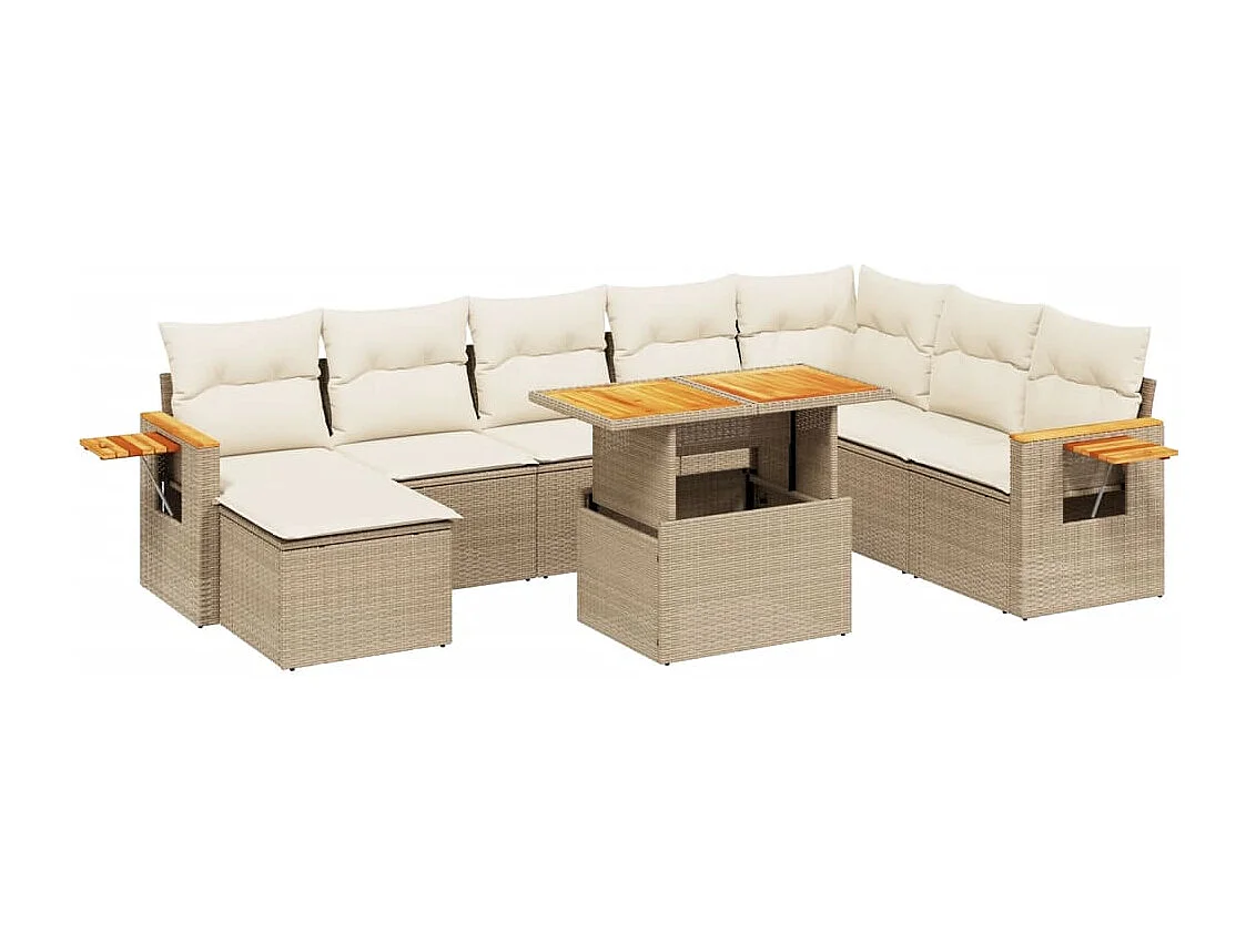 Salon de jardin avec coussins 9 pièces beige résine tressée