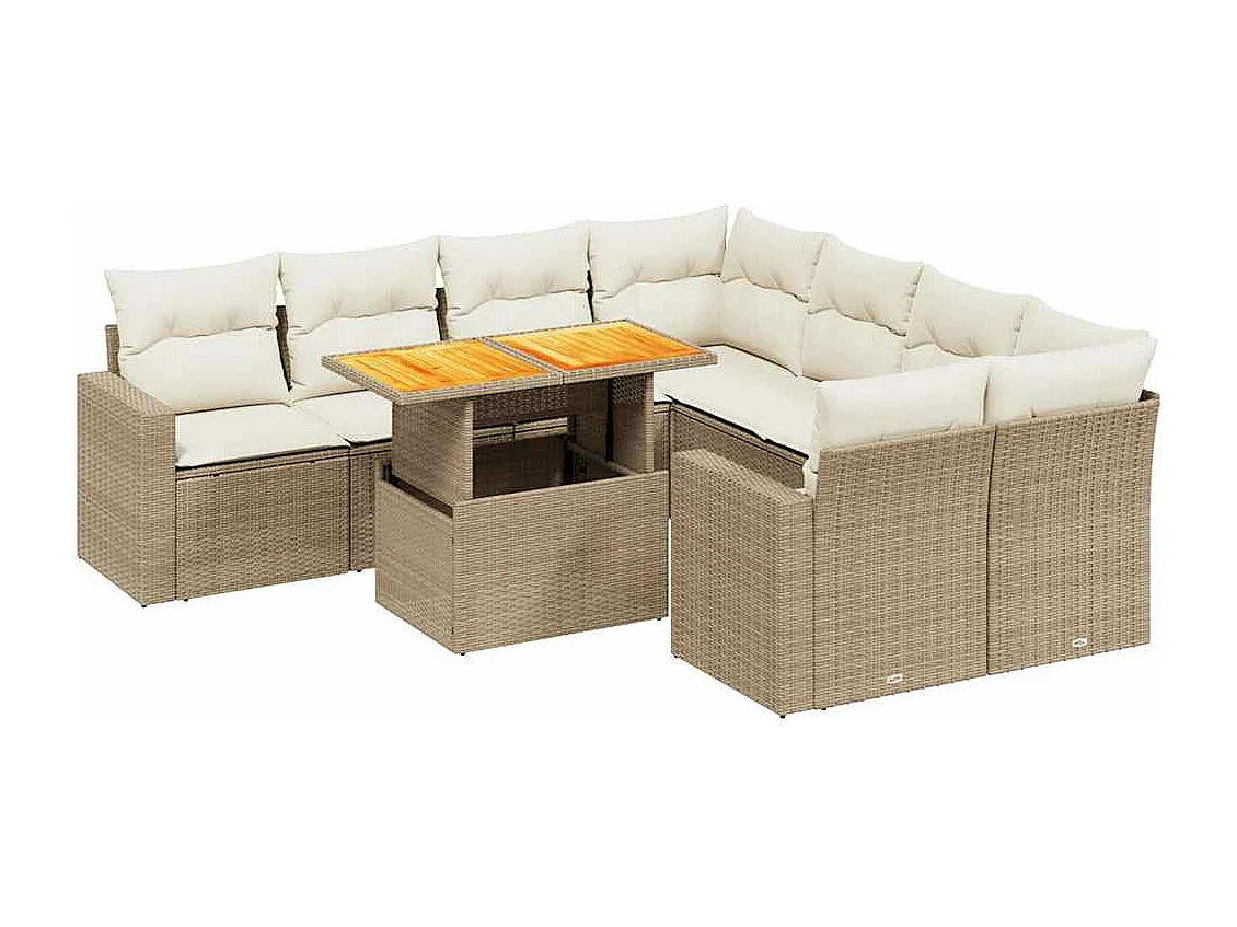 Salon de jardin avec coussins 9 pièces beige résine tressée