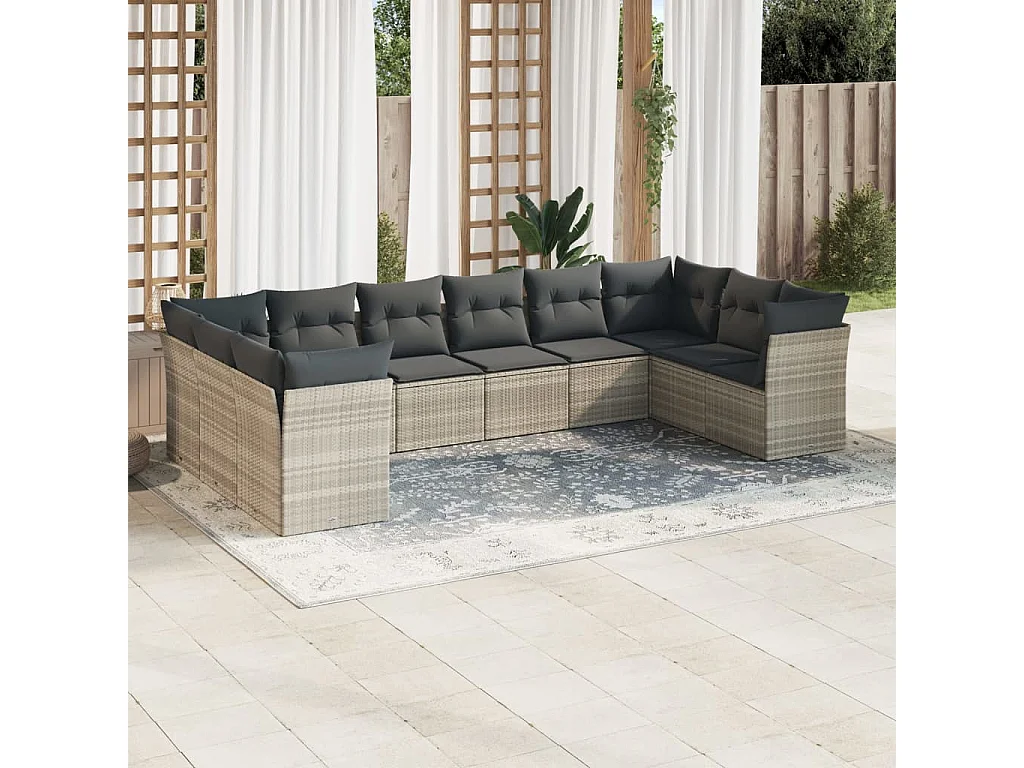 Set sofás jardín 10 piezas con cojines ratán sintético gris claro