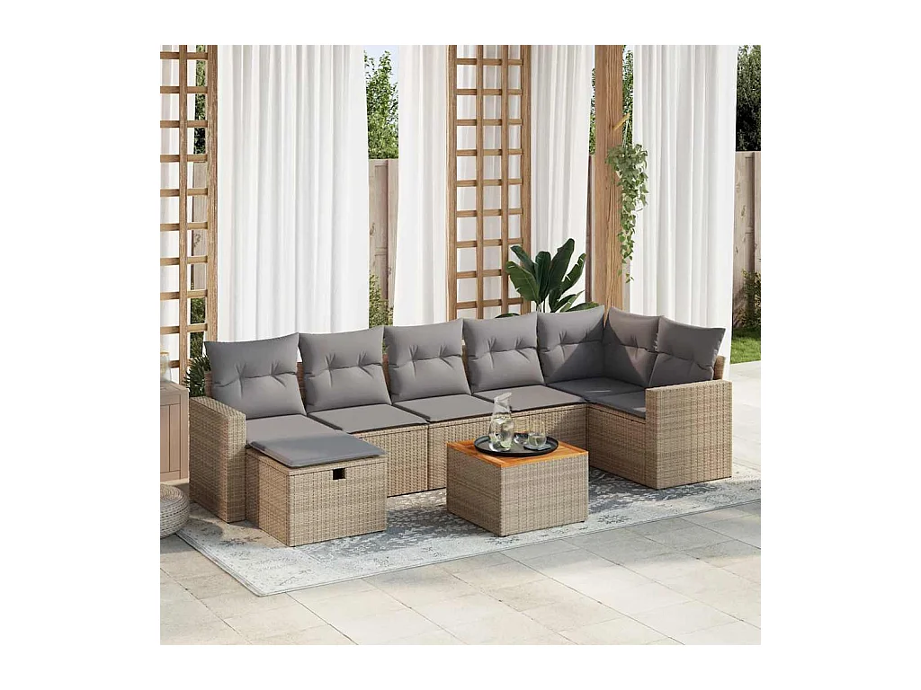 Salon de jardin avec coussins 8 pièces beige résine tressée