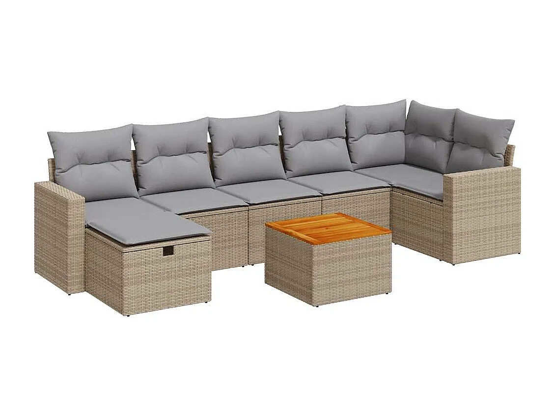8 peças conjunto de sofás para jardim com almofadões vime PE bege