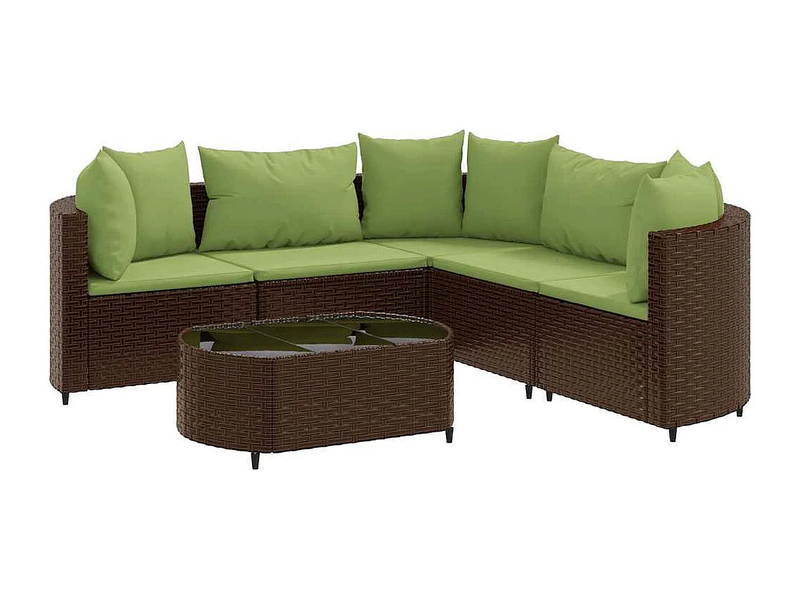 Salon de jardin avec coussins 6 pièces marron résine tressée