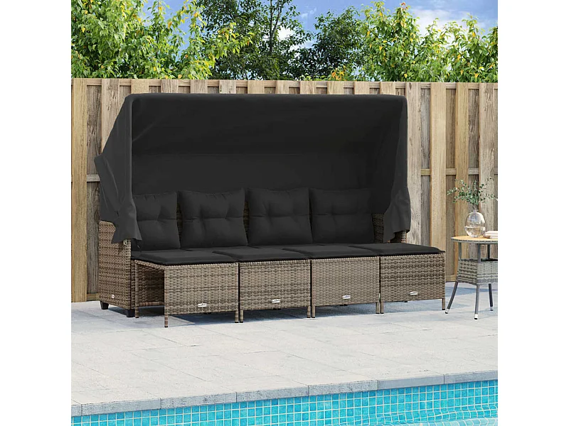 5 peças conjunto sofás de jardim com almofadões vime PE cinzento