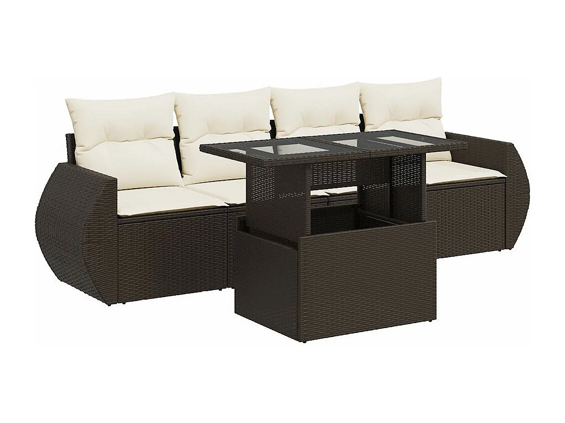Salon de jardin avec coussins 5 pièces marron résine tressée