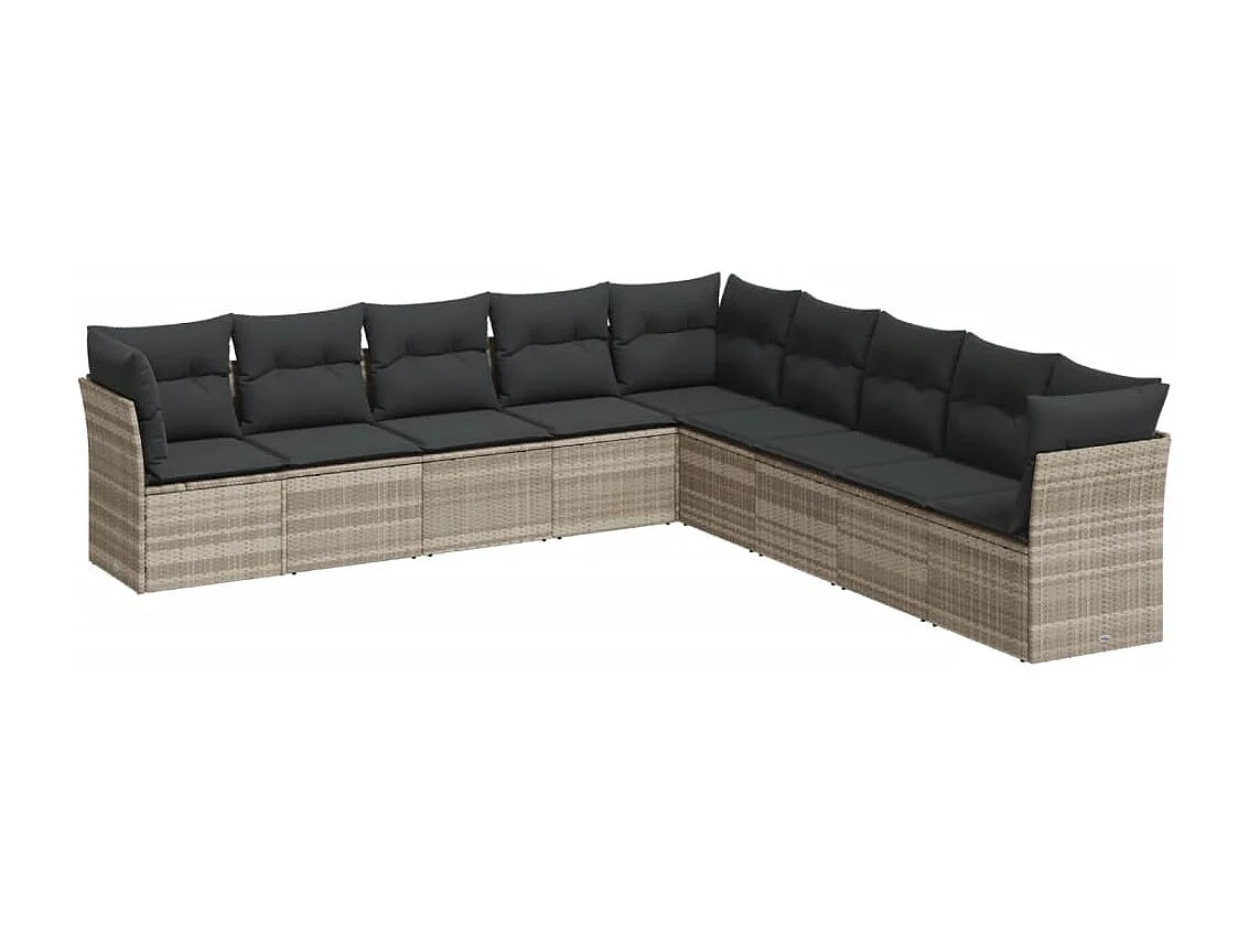 9 peças conj. sofás jardim com almofadões vime PE cinzento-claro