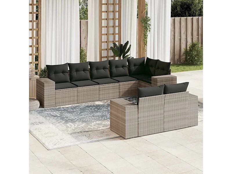8-delige Loungeset met kussens poly rattan lichtgrijs