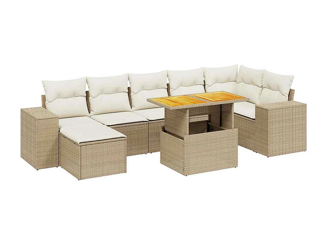 8-delige Loungeset met kussens poly rattan beige