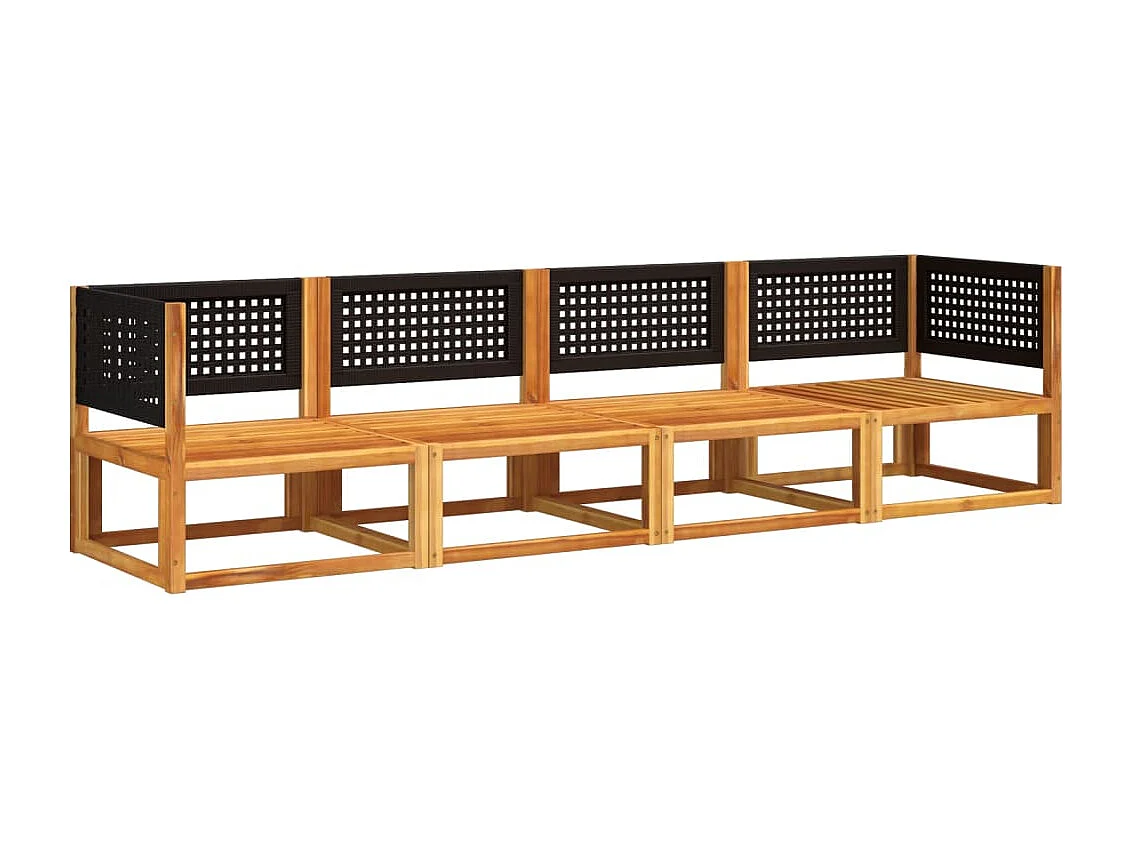 4-delige tuinbankset met kussens acaciahout & rotan