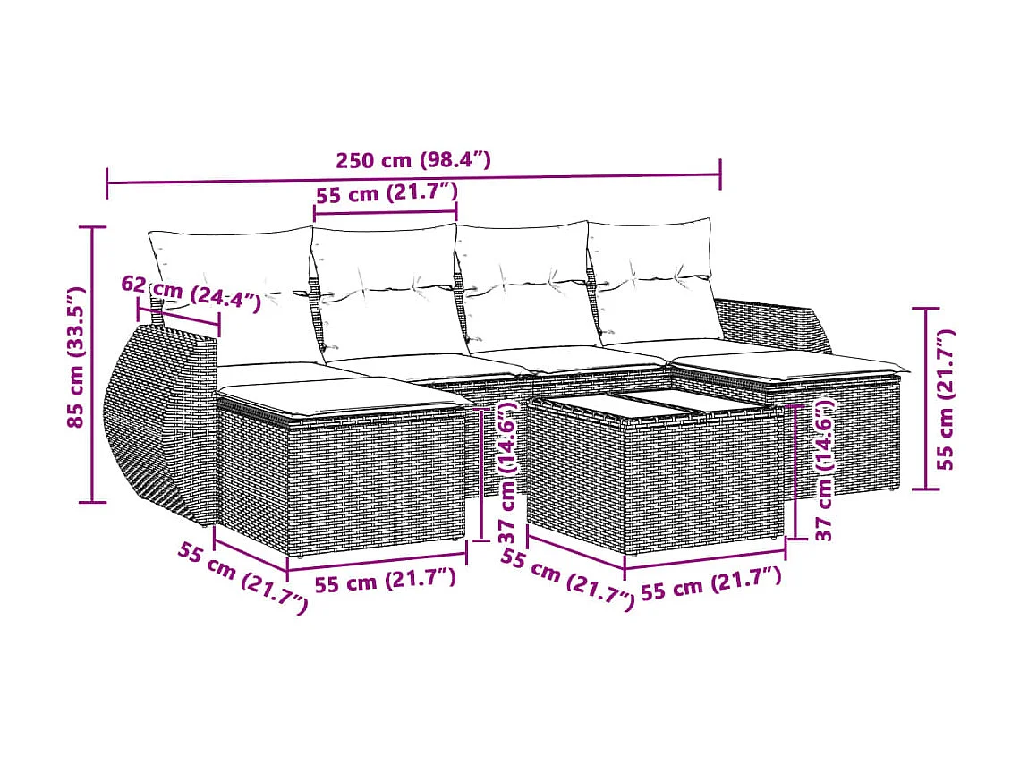 7-delige Loungeset met kussens poly rattan lichtgrijs