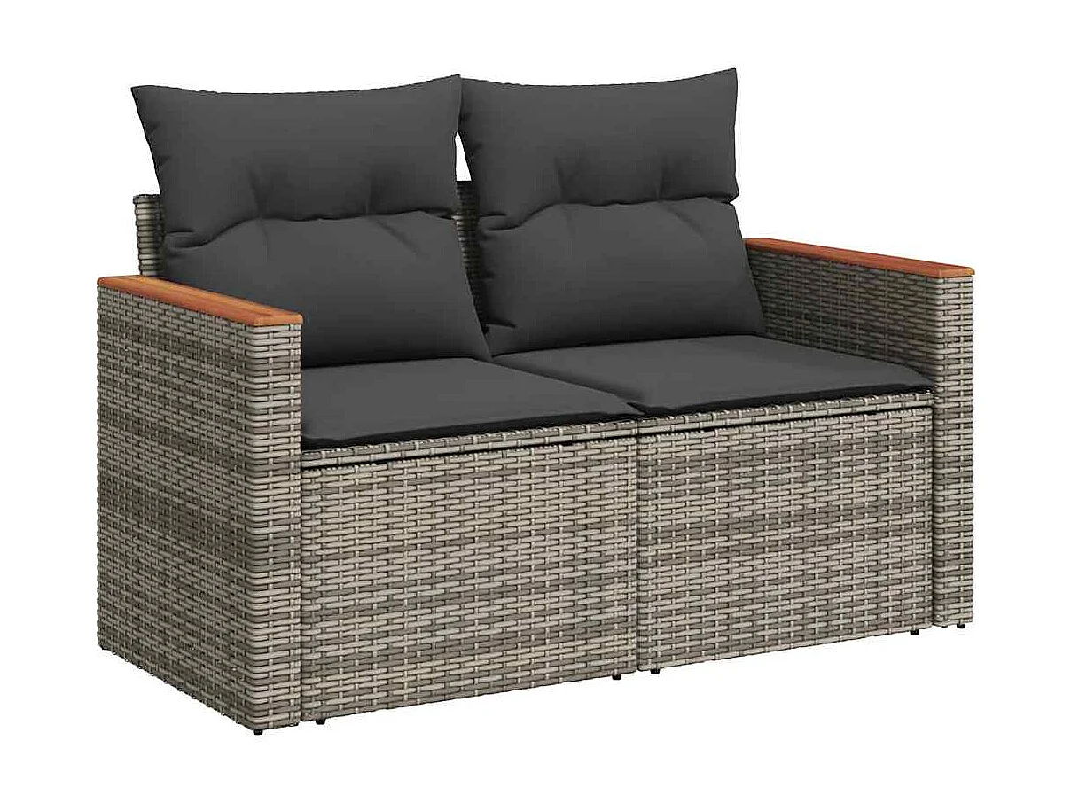 Set de muebles de jardín 6 piezas y cojines ratán sintético gris