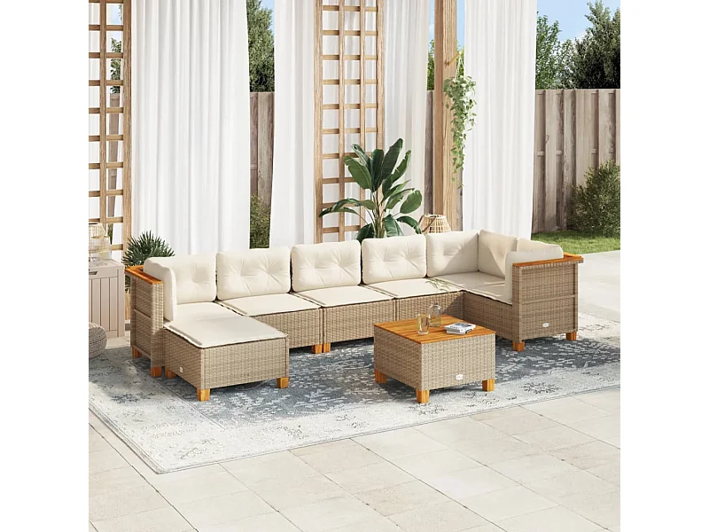Salon de jardin avec coussins 8 pièces beige résine tressée