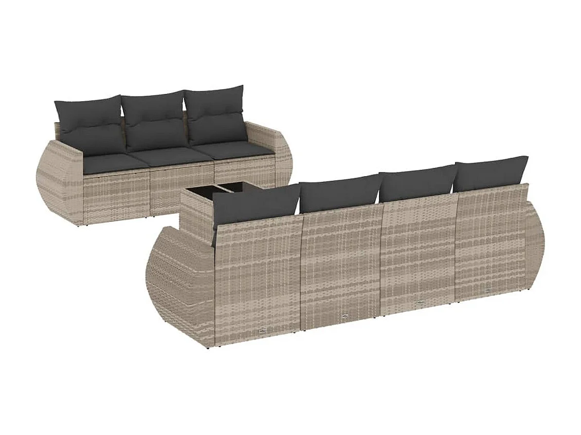 8-delige Loungeset met kussens poly rattan lichtgrijs