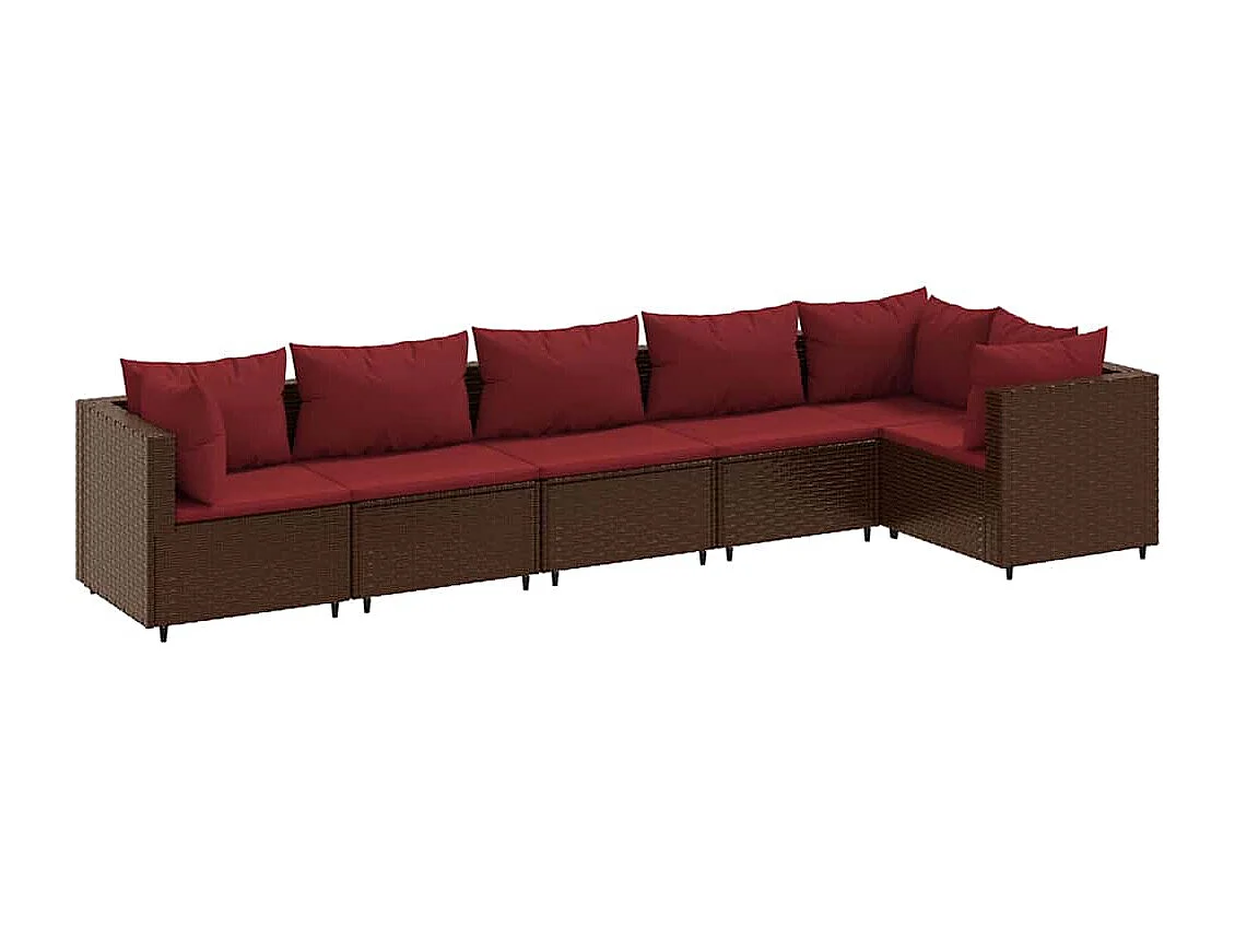 6-delige Loungeset met kussens poly rattan bruin
