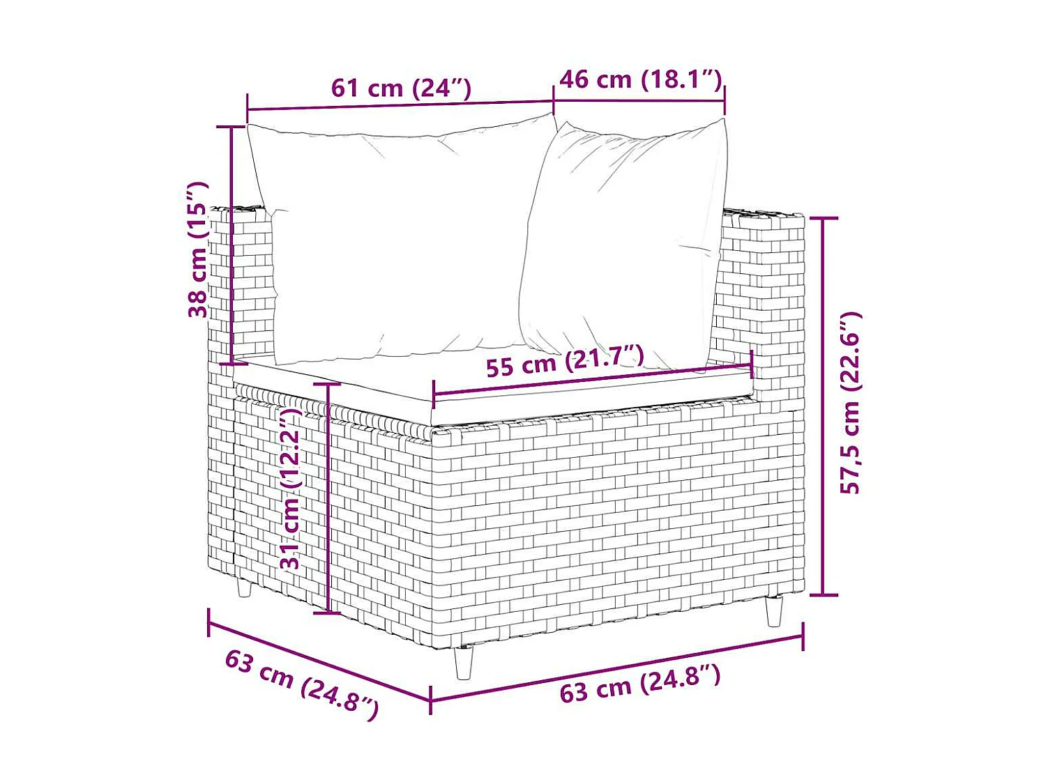 6-delige Loungeset met kussens poly rattan bruin