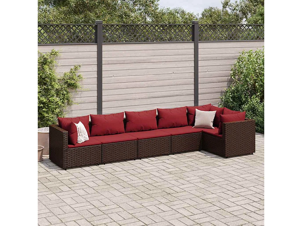 Salon de jardin 6 pièces avec coussins Marron Résine tressée