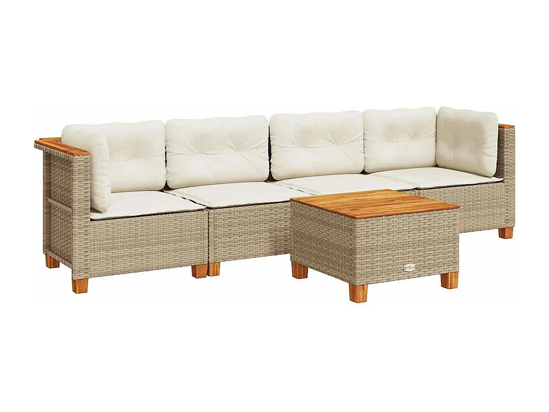 Salon de jardin avec coussins 5 pièces beige résine tressée