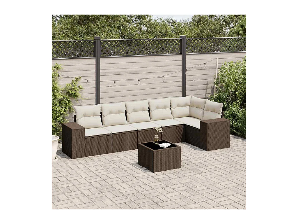 Salon de jardin avec coussins 7 pièces marron résine tressée