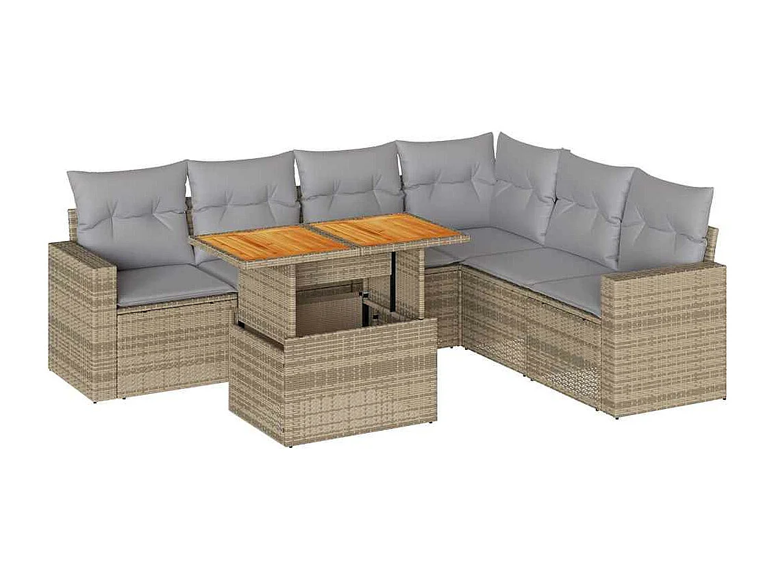 Salon de jardin avec coussins 7 pièces beige résine tressée