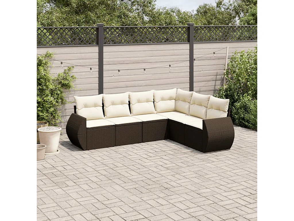 Salon de jardin avec coussins 6 pièces marron résine tressée