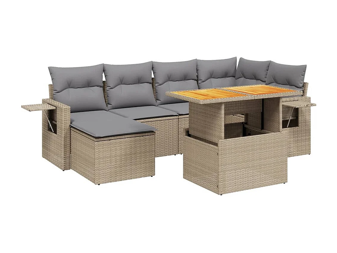 Salon de jardin avec coussins 7 pièces beige résine tressée