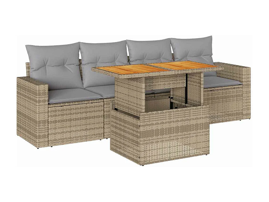 Salon de jardin avec coussins 5 pièces beige résine tressée