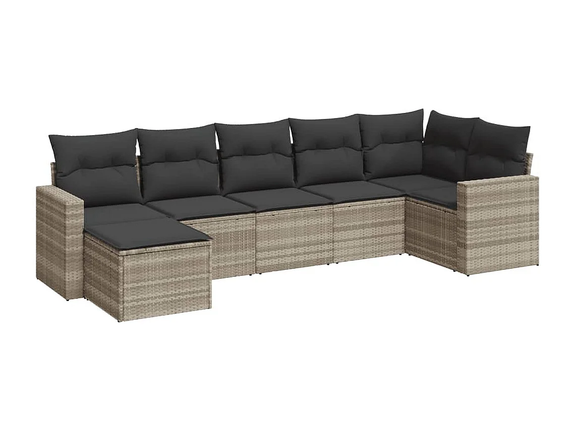 Salon de jardin avec coussins 7 pièces gris clair résine tressée