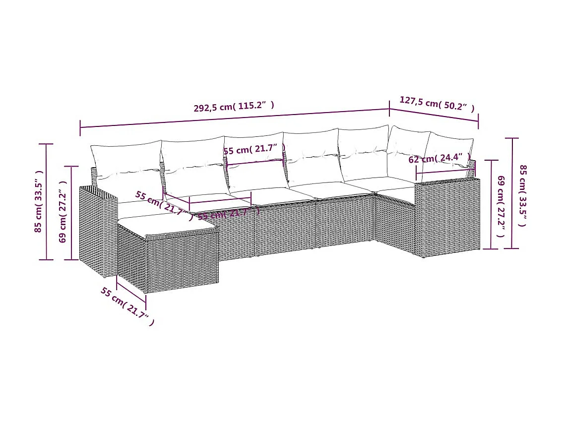 Salon de jardin avec coussins 7 pièces gris clair résine tressée