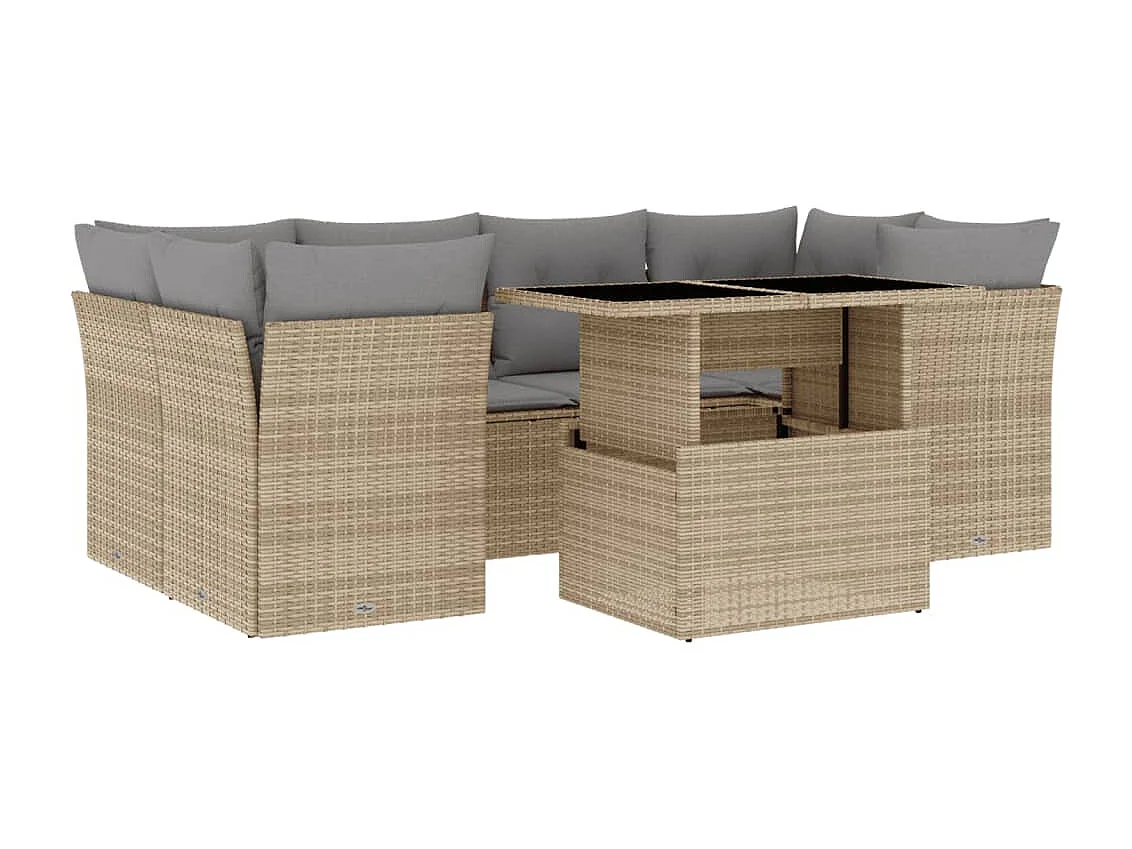 Salon de jardin avec coussins 7 pièces beige résine tressée