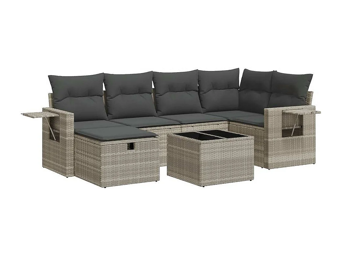 Salon de jardin avec coussins 7 pièces gris clair résine tressée
