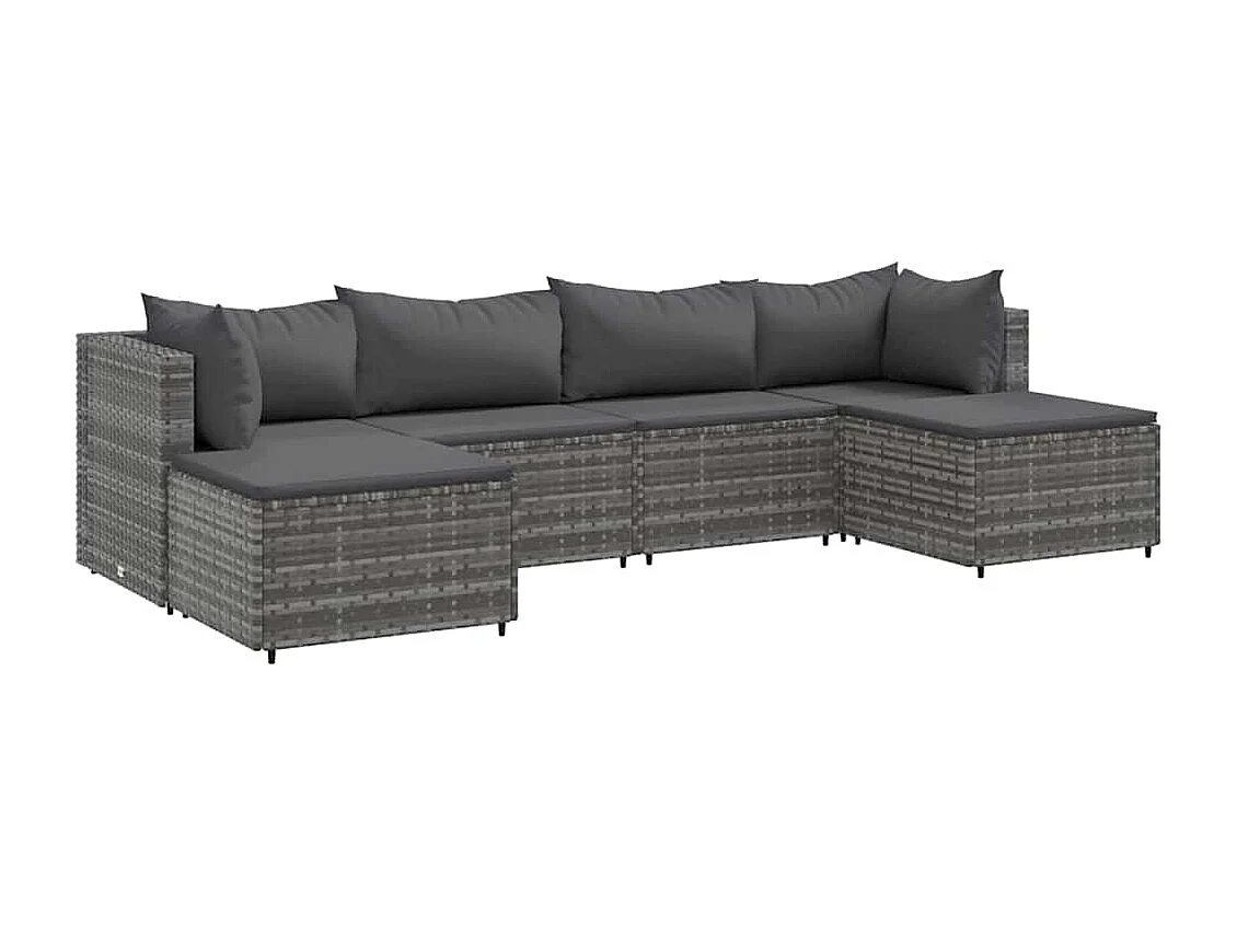 6-delige Loungeset met kussens poly rattan grijs