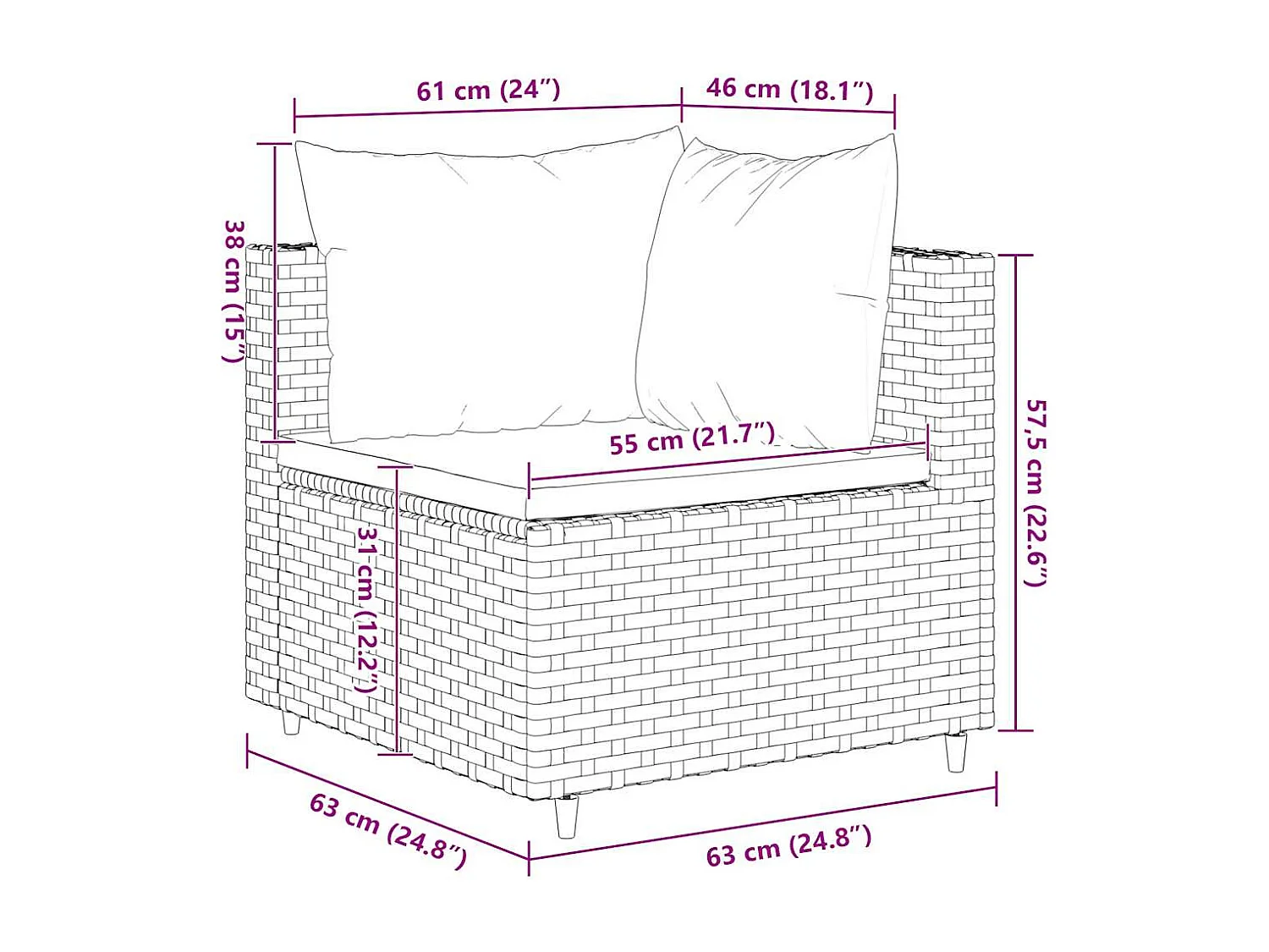 6-delige Loungeset met kussens poly rattan grijs
