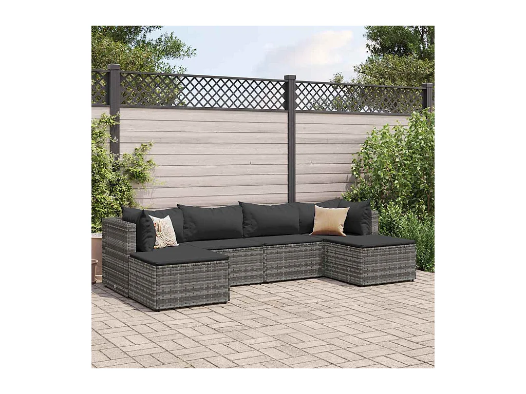 Salon de jardin 6 pièces avec coussins Gris Résine tressée
