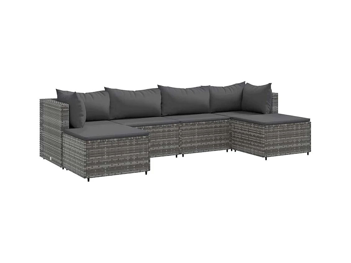 Salon de jardin 6 pièces avec coussins Gris Résine tressée
