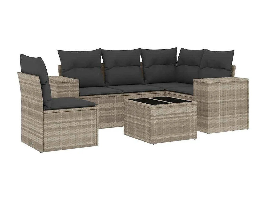 Salon de jardin 6 pièces avec coussins gris clair résine tressée