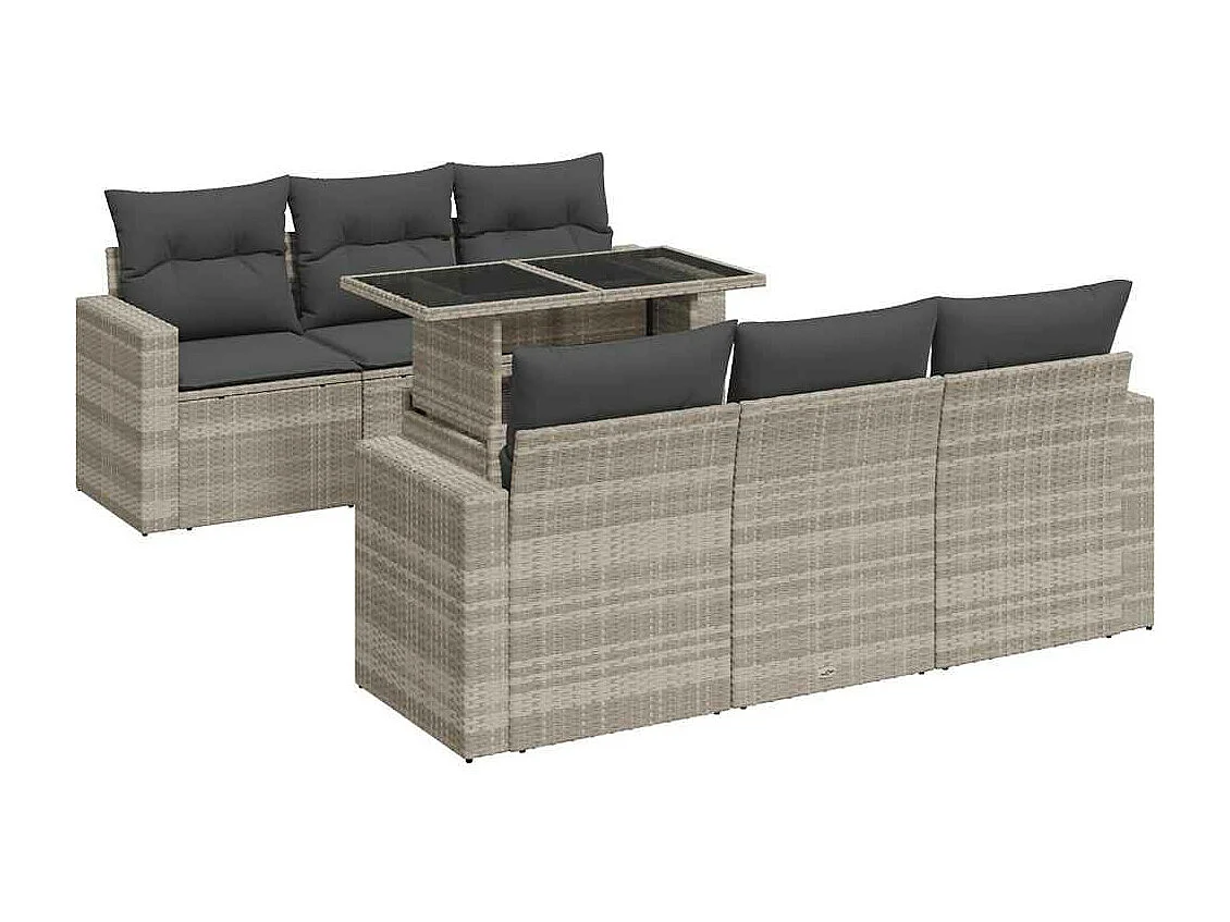 7-delige Loungeset met kussens poly rattan lichtgrijs