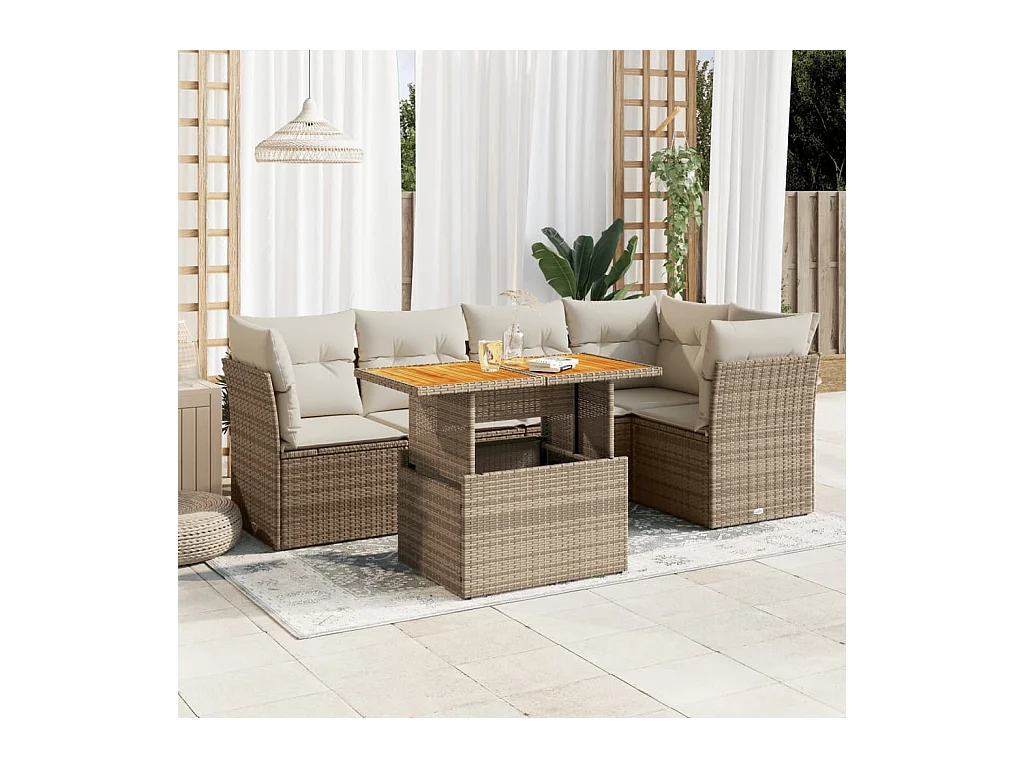 Salon de jardin avec coussins 6 pièces beige résine tressée