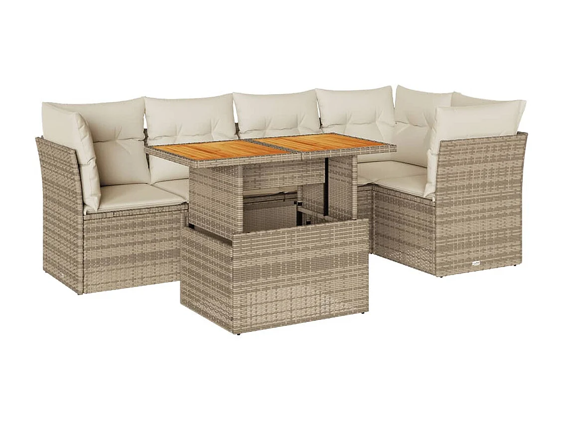 6-delige Loungeset met kussens poly rattan beige