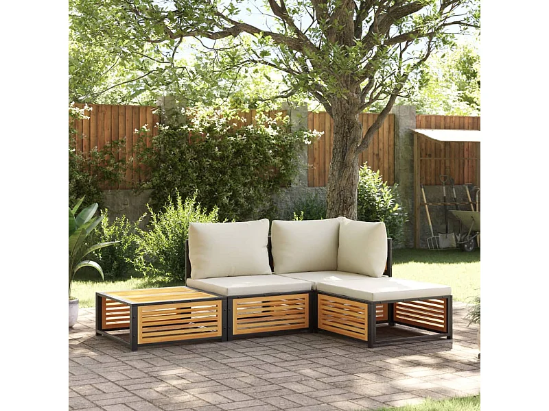 Salon de jardin avec coussins 4 pièces bois d'acacia massif