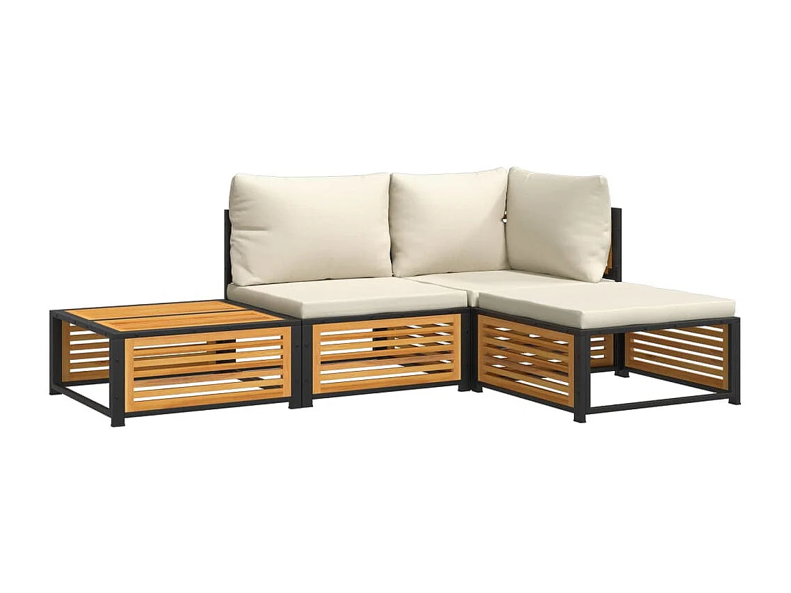 Salon de jardin avec coussins 4 pièces bois d'acacia massif