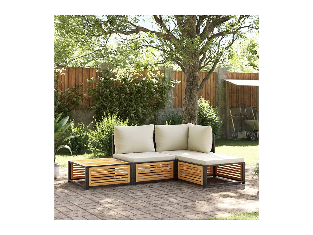 Set sofás de jardín con cojines 4 piezas madera maciza de acacia