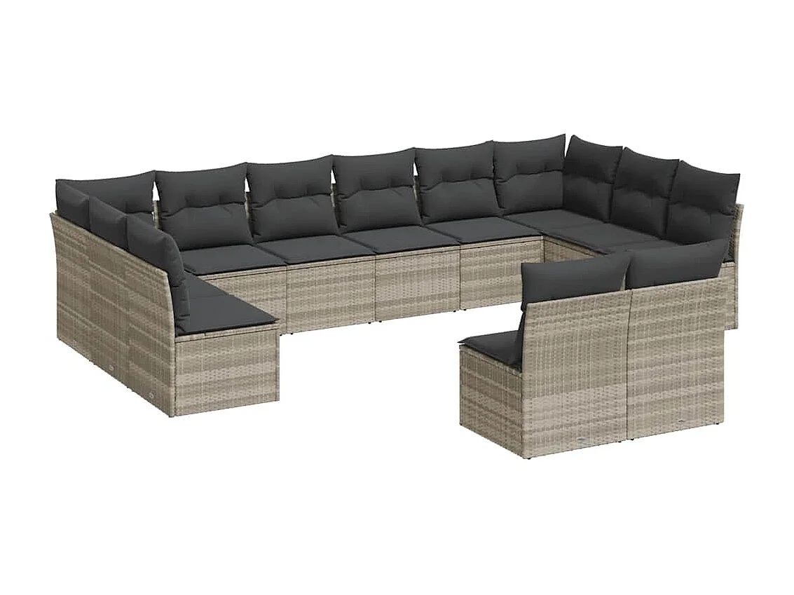 12 peças conj. sofás jardim com almofadões vime PE cinzento-claro