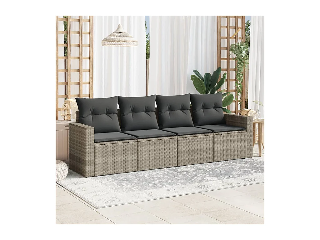 Salon de jardin 4 pièces avec coussins gris clair résine tressée