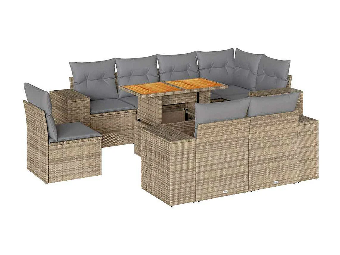 Salon de jardin avec coussins 9 pièces beige résine tressée