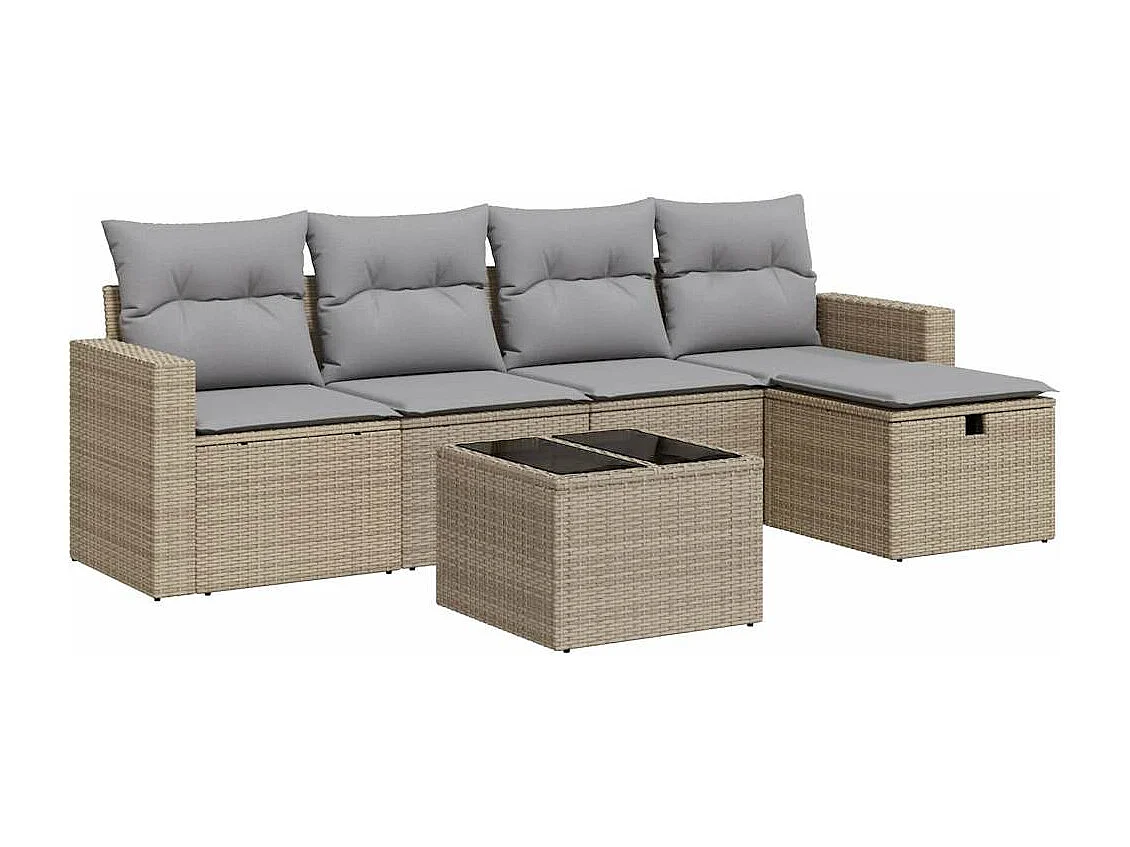 Salon de jardin avec coussins 6 pièces beige résine tressée